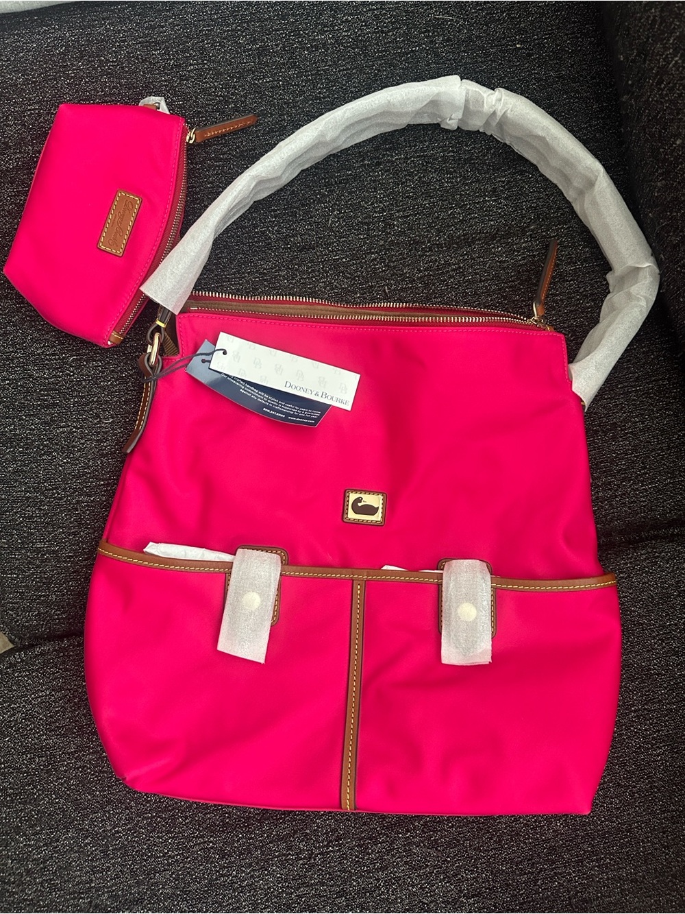Dooney & Bourke Bright Pink Nylon Tote with Matching Coin Pouch